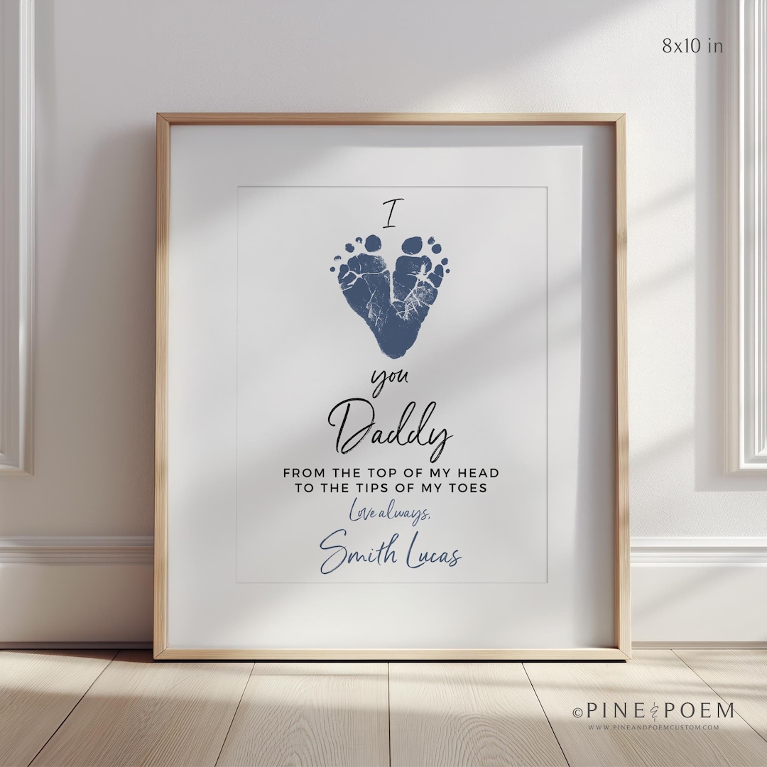 Personalized Footprint Art Print, First Father's Day Gift, Custom