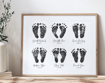 Gift for Grandparents, Grandma, Grandpa, Custom Baby Footprint Art Print, Personalized with Your Child's Feet,  8x10 or 11x14 inch UNFRAMED