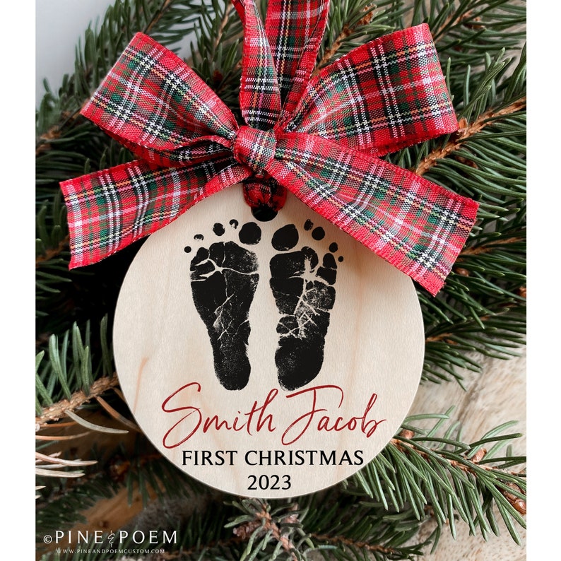 Personalized Baby Footprint Ornament First Christmas, New Mom Holiday Gift, Your Child's ACTUAL footprints image 1
