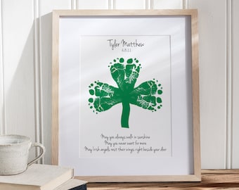 St Patricks Day Baby Footprint Shamrock, Children's Irish Blessing, Personalized Ireland Art Print Decoration, Your Child's Feet, UNFRAMED