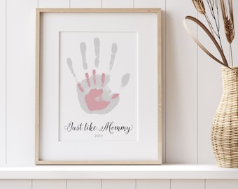 Gift for Mom from Daughter Baby, First Mother's Day Handprint Art, Personalized with you Child's Hands 8x10 inches UNFRAMED