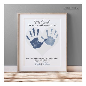 Gift for Au Pair, Nanny, Daycare, Babysitter, Handprint Heart, Personalized Thank you Gift, Your Child's Hands, 8x10 or 11x14 UNFRAMED