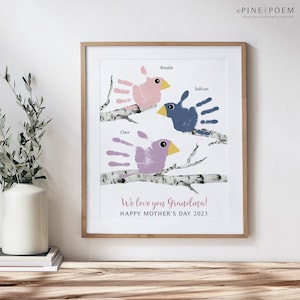 Personalized Grandma Gift, Mother's Day Art print from Grandchildren, Bird Handprint Art Print Kids Actual Hands, 11x14 in UNFRAMED