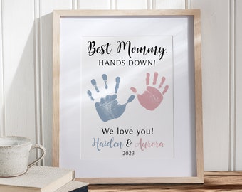 Handprint Gift for Mom from Kids, Personalized Mother's Day Art Print, Best Mommy Hands Down, 8x10 or 11x14 inches, UNFRAMED