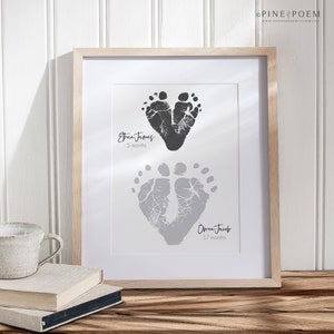 Gift for Mom, Personalized Mother&#39;s Day Gift from Kids, Custom Footprint Hearts, Your Children&#39;s Feet, 8x10 or 11x14 inches UNFRAMED