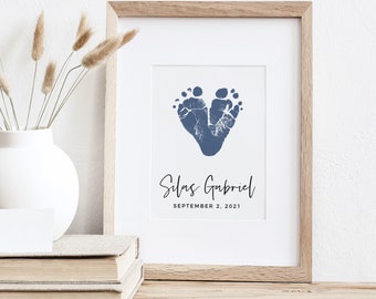 Baby Footprint Art Print, New Child Gift for Parents, Custom Nursery Decor Personalized with Your Child's Feet, 5x7 or 8x10 UNFRAMED