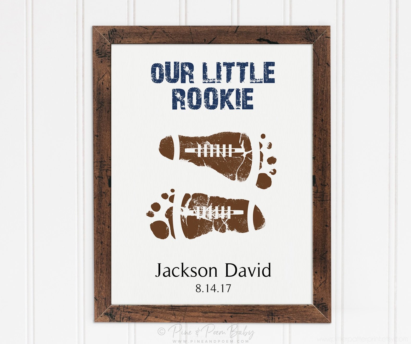 Sports Nursery Football Footprint Art Print Baby Boy Wall Etsy