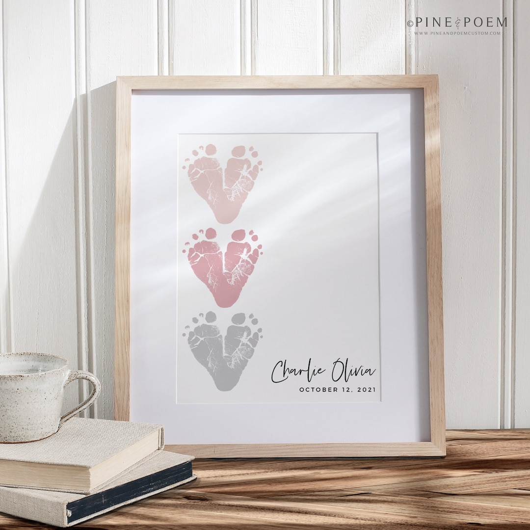 New Grandma Gift From Baby Footprint Hearts, Mother's Day, Grandmother