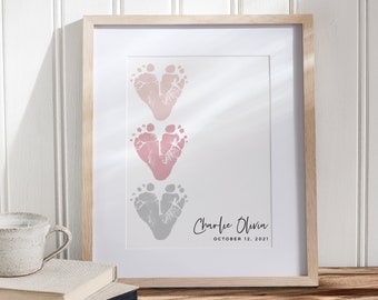 New Grandma Gift from Baby Footprint Hearts, Mother's Day, Grandmother, Personalized with your Child's Feet, 8x10 or 11x14 in UNFRAMED