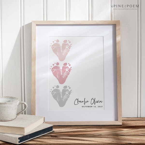 Personalized Baby Footprint Heart Art Print: New Grandma Gift from Newborn (UNFRAMED)