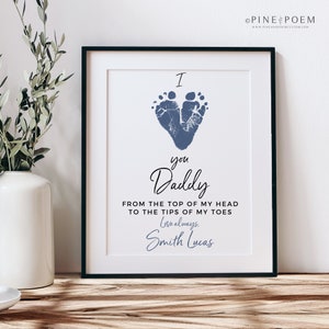 Personalized Father's Day Gift for New Dad, I Love You Daddy Baby Footprint Personalized 8x10 or 11x14 in Print, Your Child's Feet, UNFRAMED image 1