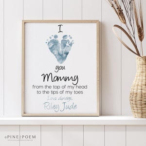Gift for Mom from Son, First Mother's Day Gift, Personalized New Mommy Baby Footprint Art Print, Your Child's Feet 8x10 or 11x14 UNFRAMED image 5