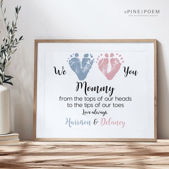 First Mother's Day Gift From Twins, New Mom, Personalized We Love You Baby  Footprint Art, Your Child's Feet, 8x10 or 11x14 Inches UNFRAMED 