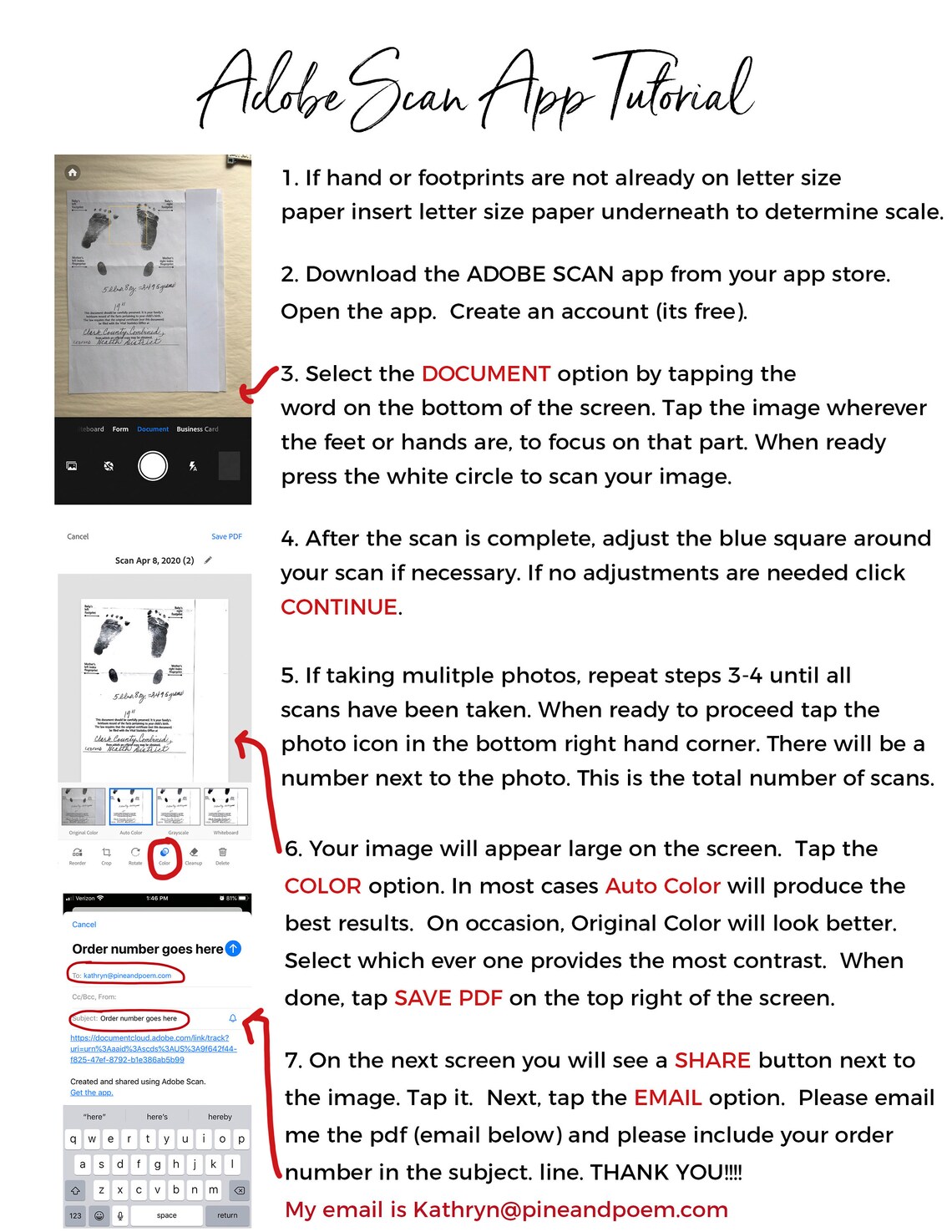 INSTRUCTIONS for how to take and send footprints and Etsy