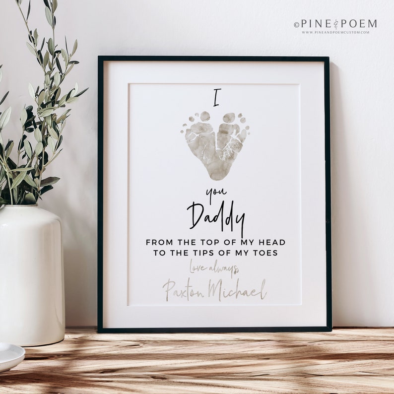 Personalized Father's Day Gift for New Dad, I Love You Daddy Baby Footprint Personalized 8x10 or 11x14 in Print, Your Child's Feet, UNFRAMED image 5