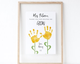 Teacher Gift for Nanny, Daycare, Babysitter, Handprint Flower Art Print, Personalized Thank you Present using Your Child's Hands, UNFRAMED