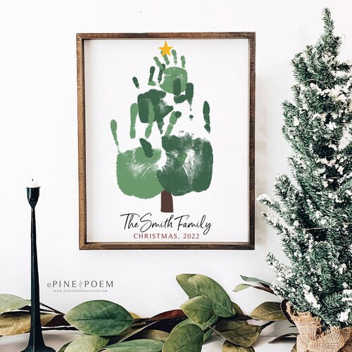 Family Handprint Christmas Tree, Gift for Grandparents, Holiday Decor, Personalized with Your Actual Hands, 11x14 in UNFRAMED