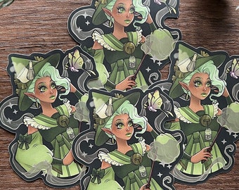 Matcha Tea Witch Metallic Effect Vinyl Sticker