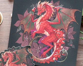 Poinsettia Dragon Postcard Print