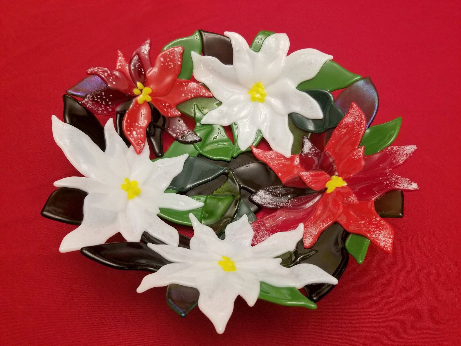 Custom Made Fused Glass Poinsettia Bowl Etsy