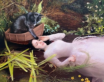Ofelia (con un gato), impresión artística, 8 x 11,5