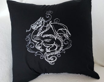 Toile Noir Dragon Embroidered Throw Pillow Cover 14"
