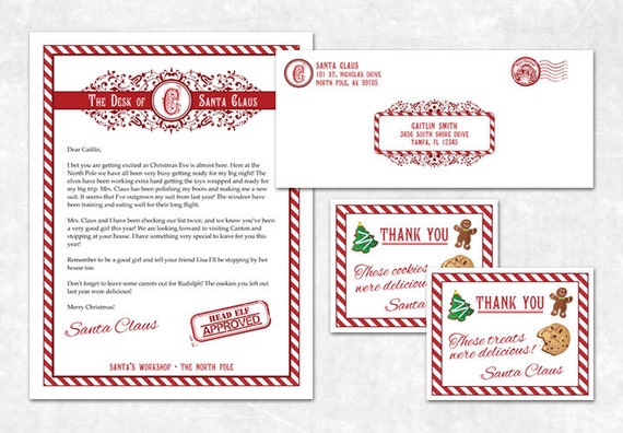 items similar to 3 piece letter from santa printable personalized thank you letter