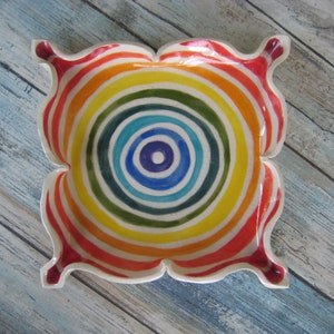 Ceramic Rolling Tray Rainbow Square Pottery Plate Ceramic Dish Colorful Room Decor for Teens Planter Tray Ashtray Tea Light Holder image 1