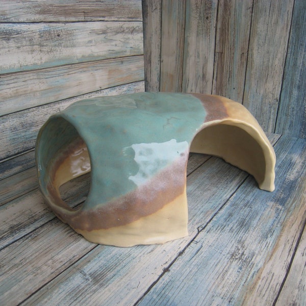 Cuero de reptil grande - turquesa y crema de mantequilla - decoración de tanque minimalista - cuero de roca del acuario - decoración del tanque de reptil - decoración del acuario grande