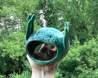 Axolotl Sculpture - 5 inch Hideout - MADE TO ORDER - Ceramic Aquarium Decoration - Fish Tank Ornament - Aquarium Rock Cave - Axolotl Decor