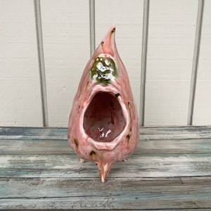 Clay Chimney For Candles and Tea Lights - Ceramics and Pottery Handmade - Chimenia Burner - Incense Burner Pink Open Mouth - Surrealist Art