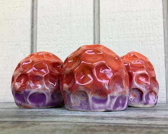 Little Ceramic Mushrooms - Tank Decorations - Red Orange Purple - Little Coral Sculptures - Terrarium Shrooms - Garden Art Outdoor Decor