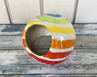 Rainbow Aquarium Decor - Hamster House Ceramic - Reptile Hide Round Smooth Colorful - Fish Tank Decorations - Toad House - Critter Home