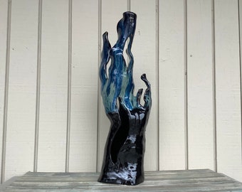 Large Aquarium Ornament - Black and Blue Fire Fish Tank Decor - Ceramic Tree - Driftwood Sculpture - Tall Aquarium Decoration - Rock Cave