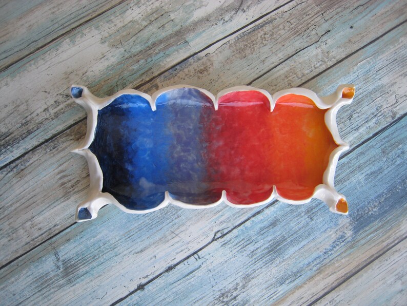 Rolling Tray Ceramic Handmade Dish Sunset Art Vanity Etsy