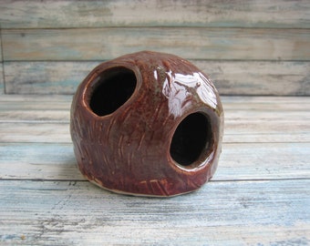 Aquarium Decoration - DISCOUNTED - Ceramic Fish Cave - Red Aquarium Rock - Small Fish Tank Decor - Critter Hide - Ceramic Habitat Decor