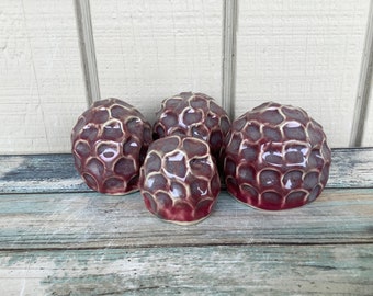 Little Ceramic Mushrooms - Terrarium Decor - Planted Tank Decorations - Crimson Purple Ice - Set of 4 - Aquarium Ornaments