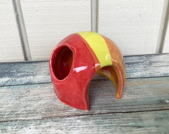 Aquarium Fish House - Betta Fish Tank Dekorationen - Aquarium Ornament - Rot und Gelb - Betta Hide - Tiny Reptile Hideout Keramik
