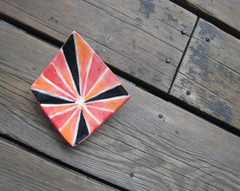 Small Ceramic Tray - Red Orange Black - Modern Pottery - Ceramics Handmade - Jewelry Dish - Small Pottery Plate - Room Decor For Teens