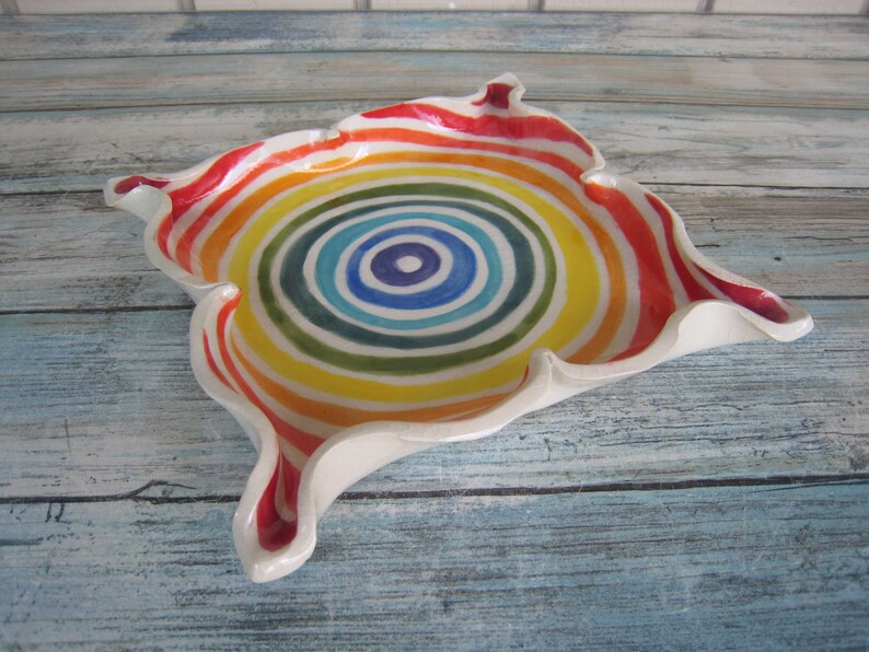 Ceramic Rolling Tray Rainbow Square Pottery Plate Ceramic Dish Colorful Room Decor for Teens Planter Tray Ashtray Tea Light Holder image 5