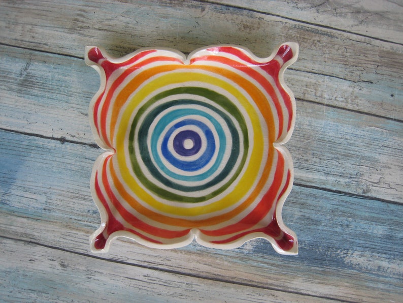 Ceramic Rolling Tray Rainbow Square Pottery Plate Ceramic Dish Colorful Room Decor for Teens Planter Tray Ashtray Tea Light Holder image 4