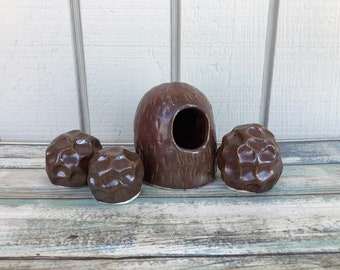 Ceramic Tank Decorations - Aquarium Rock Cave - Modern Aquarium Hide - Small Toad House - Betta Fish Tank Decor - Reptile Enclosure