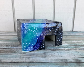 Ceramic Reptile Hide - Galaxy Snake Hideout Small - Aquarium Decoration - Hamster House - Toad House - Fish Tank Decor - Baby Axolotl Cave