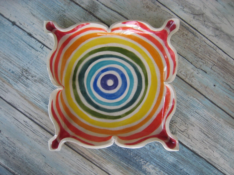 Ceramic Rolling Tray Rainbow Square Pottery Plate Ceramic Dish Colorful Room Decor for Teens Planter Tray Ashtray Tea Light Holder image 1