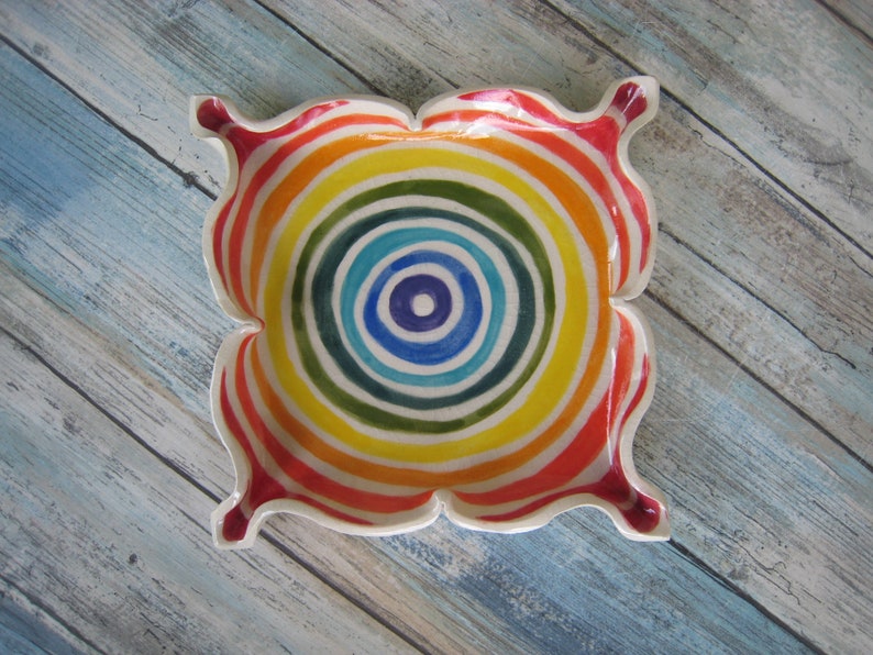 Ceramic Rolling Tray Rainbow Square Pottery Plate Ceramic Dish Colorful Room Decor for Teens Planter Tray Ashtray Tea Light Holder image 3