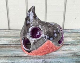 Reptile Hide Ceramic Galaxy - Fish Tank Decor - Grey and Pink - Aquarium Rock Cave - Fish House - Hamster Hideout - Small Axolotl Hide