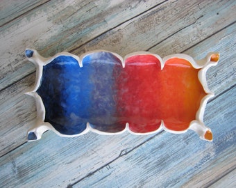 Rolling Tray - Ceramic Handmade Dish - Sunset Art - Vanity Tray - Jewelry Dish - Rainbow Pottery - Psychedelic Home Decor - Modern Pottery