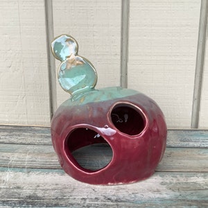 Aquarium Decor Ceramic Pink Turquoise - Fish Cave - Tarantula Hide - Mod Toad House - Reptile Tank Decor - Betta Fish Tank Decorations
