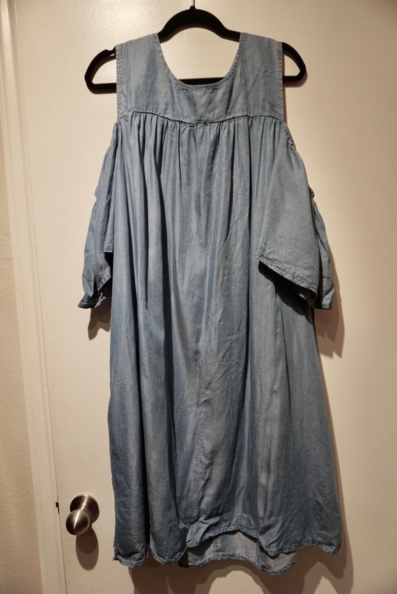 cold shoulder denim dress Ms. Parker Off the Shoulder Denim Dress