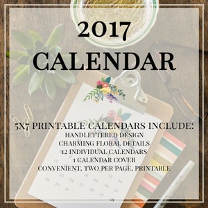 2017 Calendar / Printable Calendar / 5x7 Calendar / Desktop | Etsy